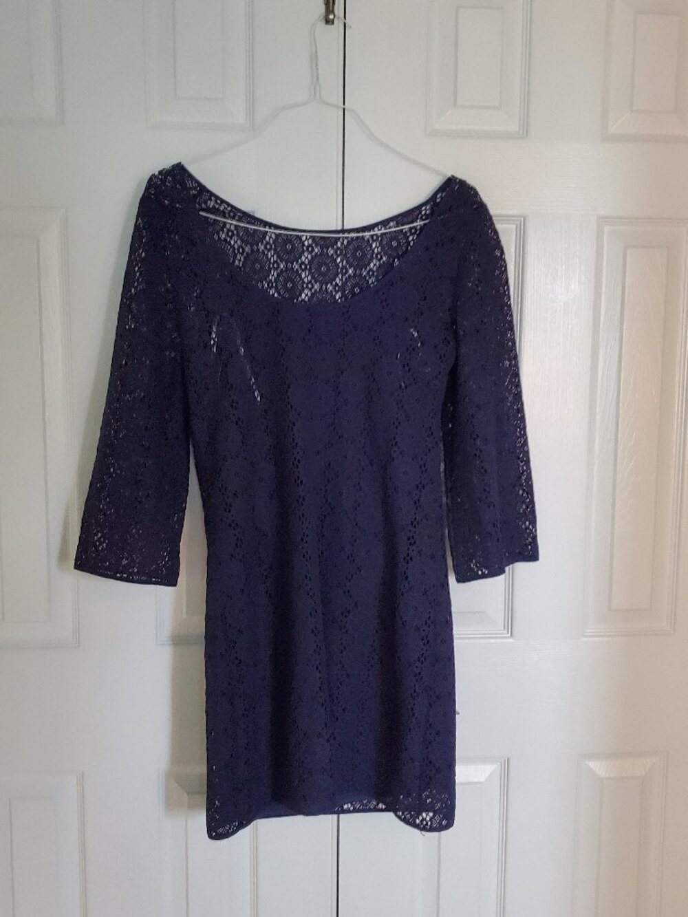 Lilly Pulitzer True Navy Topanga Breakers Crochet Lace Tunic Shift Dress Size L
